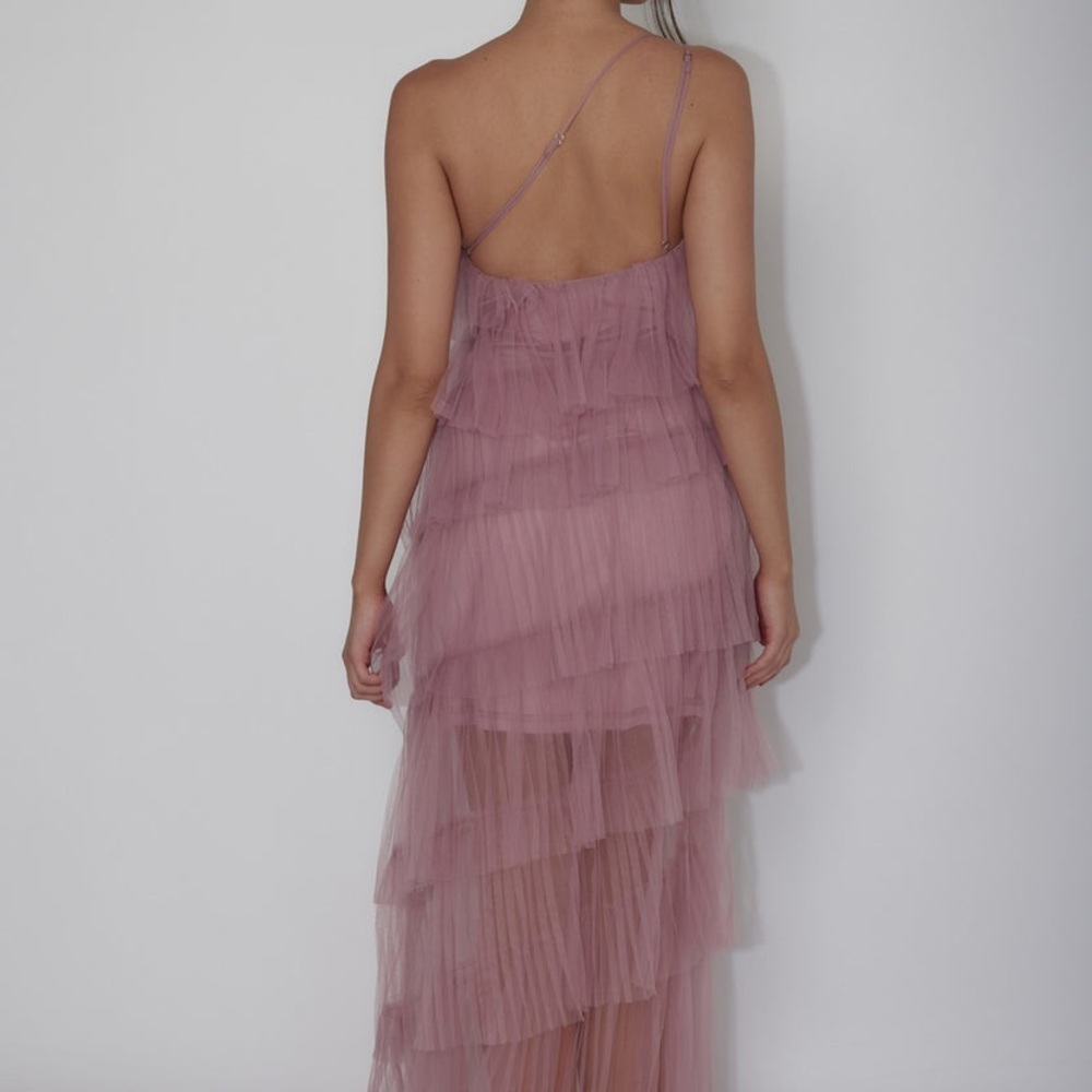 Selfie Leslie nwt Arrabel Tiered Ruffle Tulle Maxi Dress Plum - Picture 2 of 10